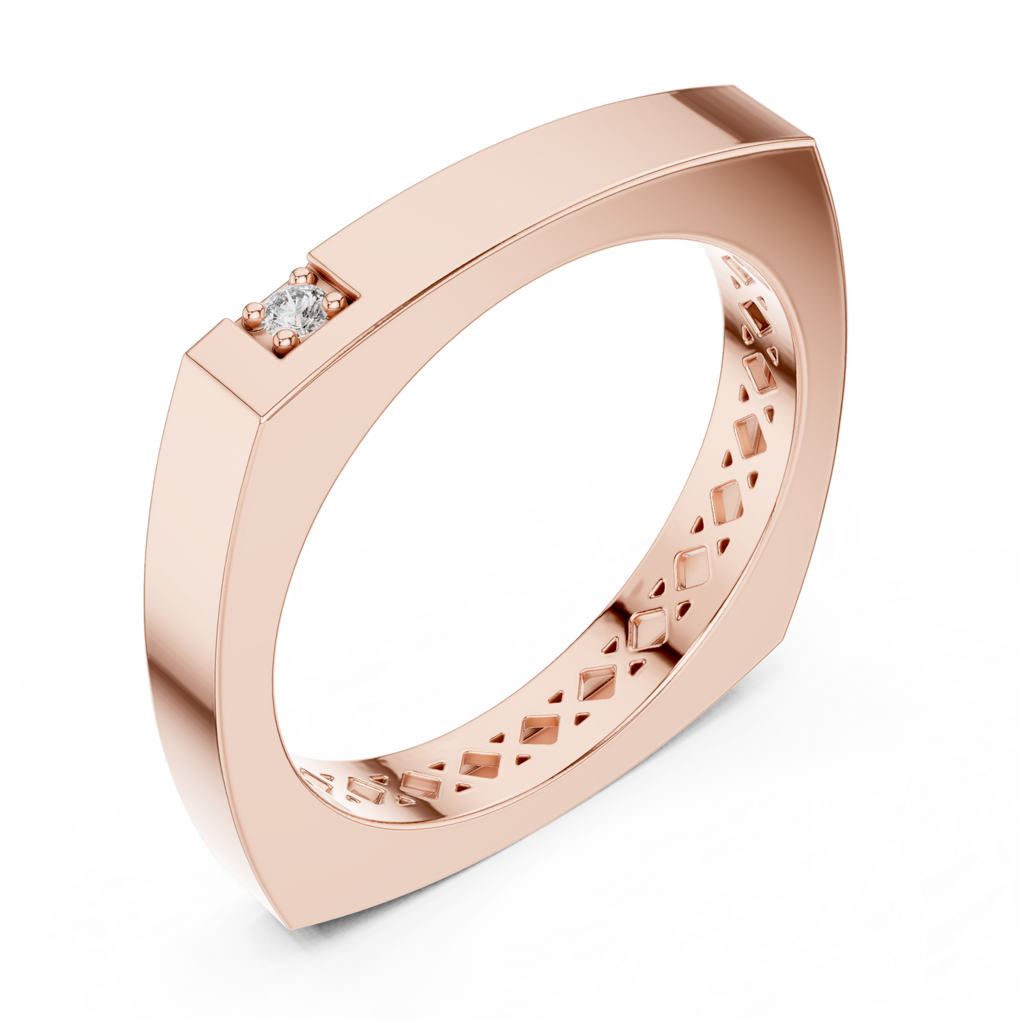 Anillo Minimalista Cuadrado con Solitario en Córdoba, España | Diamante Redondo Brillante de 1.70 mm Cultivado en Laboratorio | Oro 10K/18K, Plata y Platino (Tallas Disponibles 8–20)