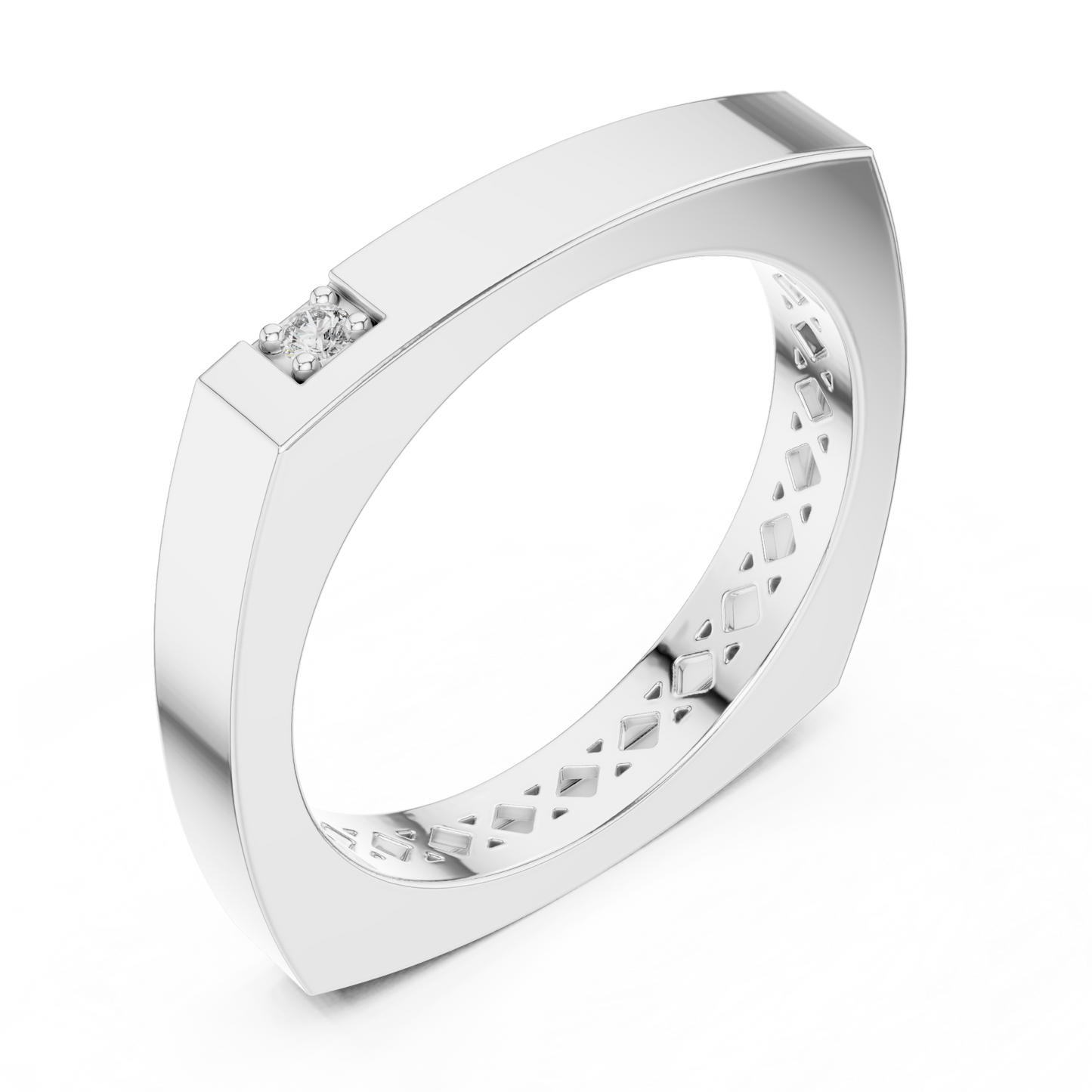 Anillo Minimalista Cuadrado con Solitario en Córdoba, España | Diamante Redondo Brillante de 1.70 mm Cultivado en Laboratorio | Oro 10K/18K, Plata y Platino (Tallas Disponibles 8–20)