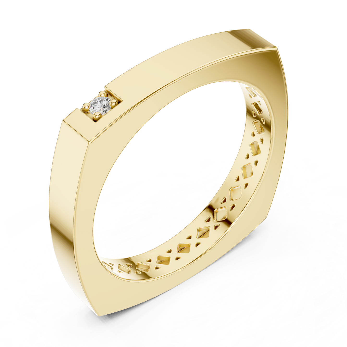 Anillo Minimalista Cuadrado con Solitario en Córdoba, España | Diamante Redondo Brillante de 1.70 mm Cultivado en Laboratorio | Oro 10K/18K, Plata y Platino (Tallas Disponibles 8–20)