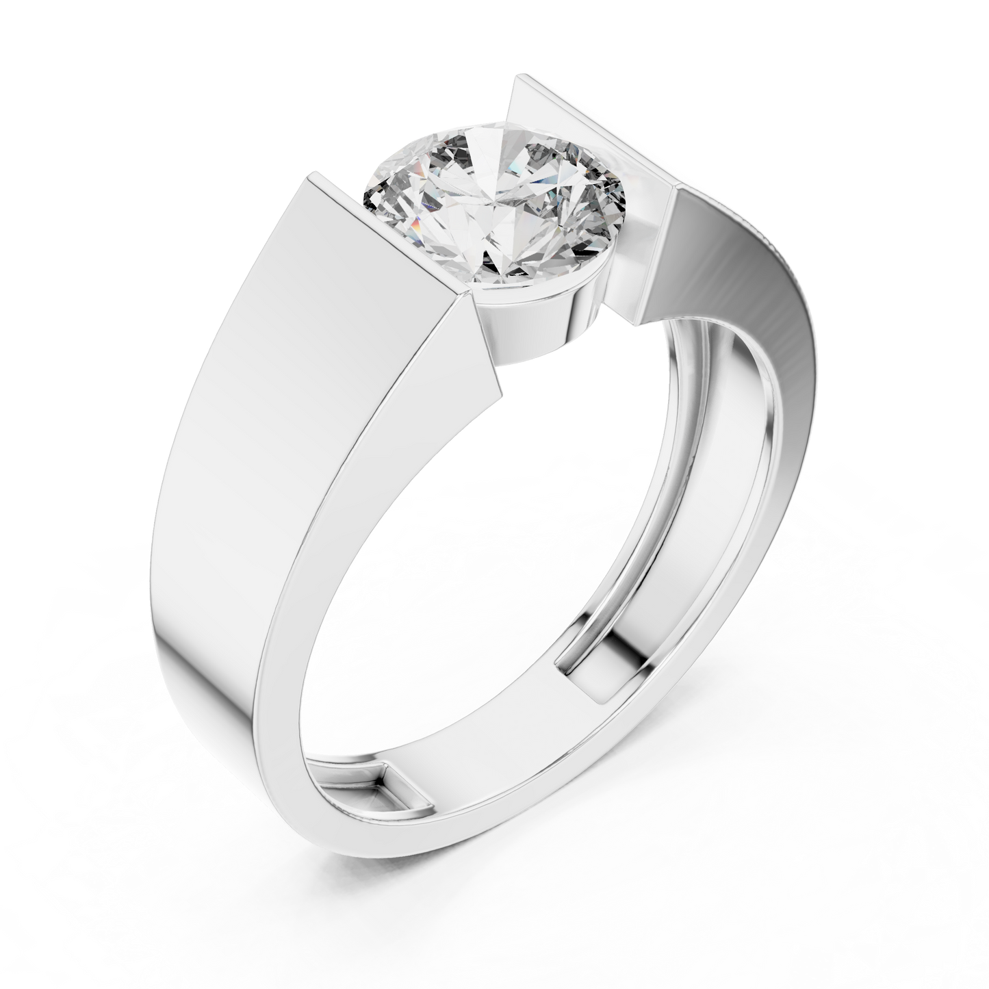 Anillo Solitario 1.50ct Redondo Brillante con Engaste Tipo Tensión en Córdoba, España | Aro Cónico Audaz | Diamante Cultivado en Laboratorio Color D Claridad VS | Oro 10K/18K, Plata y Platino (Tallas Disponibles 8–20)