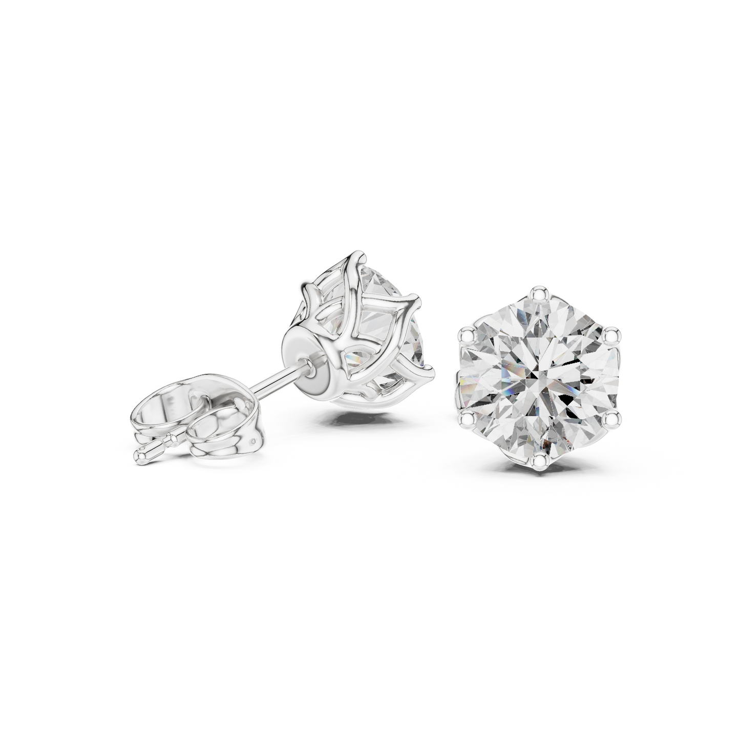 Pendientes Solitarios de Diamante Redondo Brillante 2.00ctw en Córdoba, España | Engaste Canasta Loto Intrincado | Diamantes Creados en Laboratorio Color D Claridad VS | Oro 10K/18K, Plata y Platino