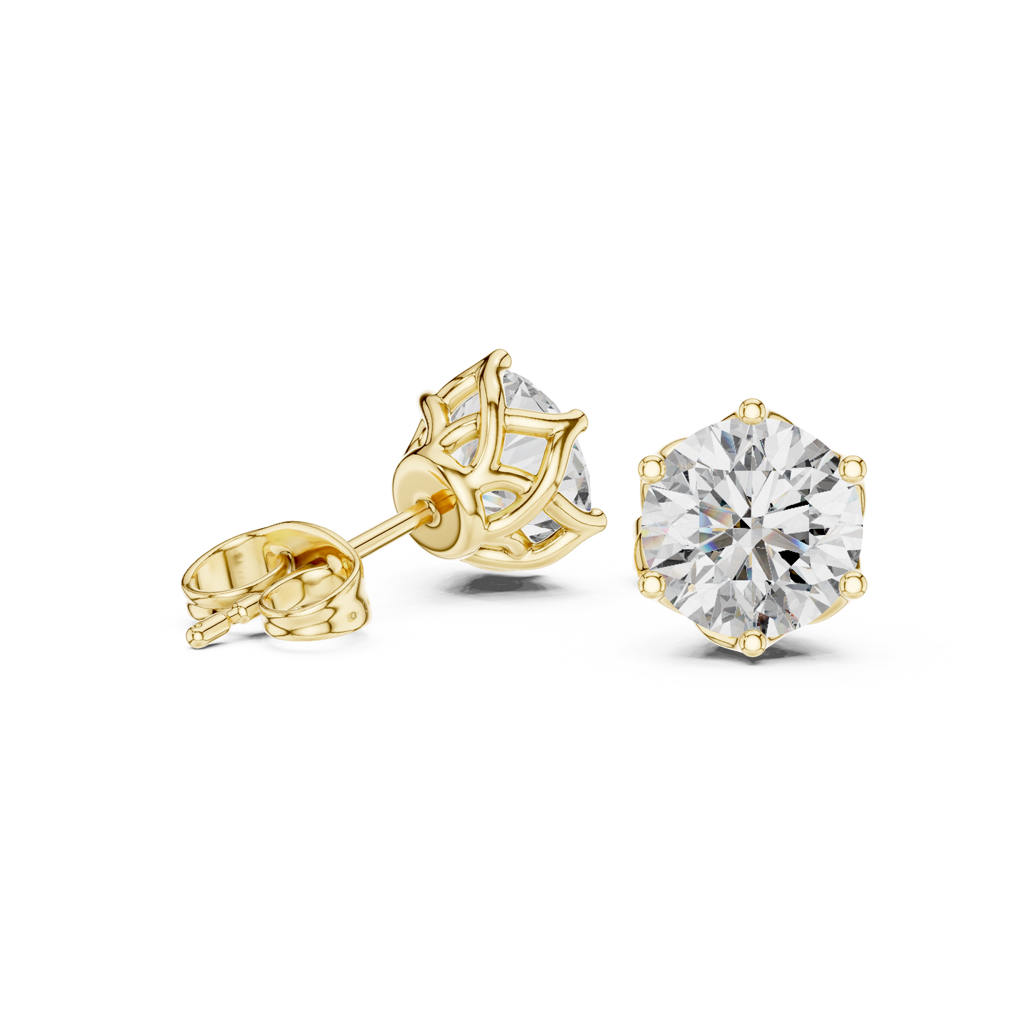 Pendientes Solitarios de Diamante Redondo Brillante 2.00ctw en Córdoba, España | Engaste Canasta Loto Intrincado | Diamantes Creados en Laboratorio Color D Claridad VS | Oro 10K/18K, Plata y Platino