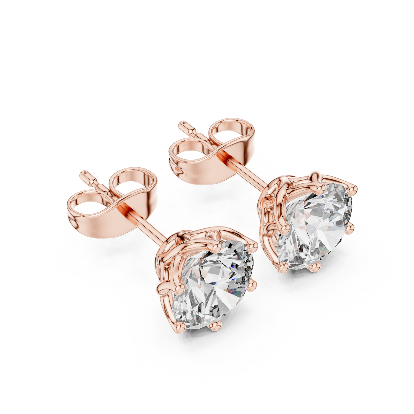 Pendientes Solitarios de Diamante Redondo Brillante 2.00ctw en Córdoba, España | Engaste Canasta Loto Intrincado | Diamantes Creados en Laboratorio Color D Claridad VS | Oro 10K/18K, Plata y Platino
