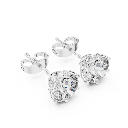 Pendientes Solitarios de Diamante Redondo Brillante 2.00ctw en Córdoba, España | Engaste Canasta Loto Intrincado | Diamantes Creados en Laboratorio Color D Claridad VS | Oro 10K/18K, Plata y Platino