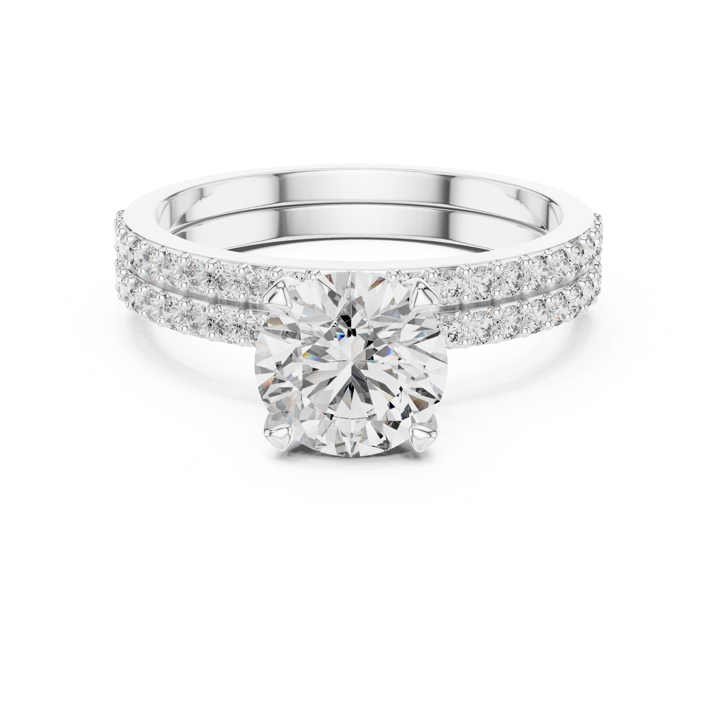 Anillo Solitario con Doble Fila de Pavé 1.87ctw en Córdoba, España | Diamante Creado en Laboratorio Color D Claridad VS | Oro 10K/18K, Plata y Platino (Tallas Disponibles 8-20)
