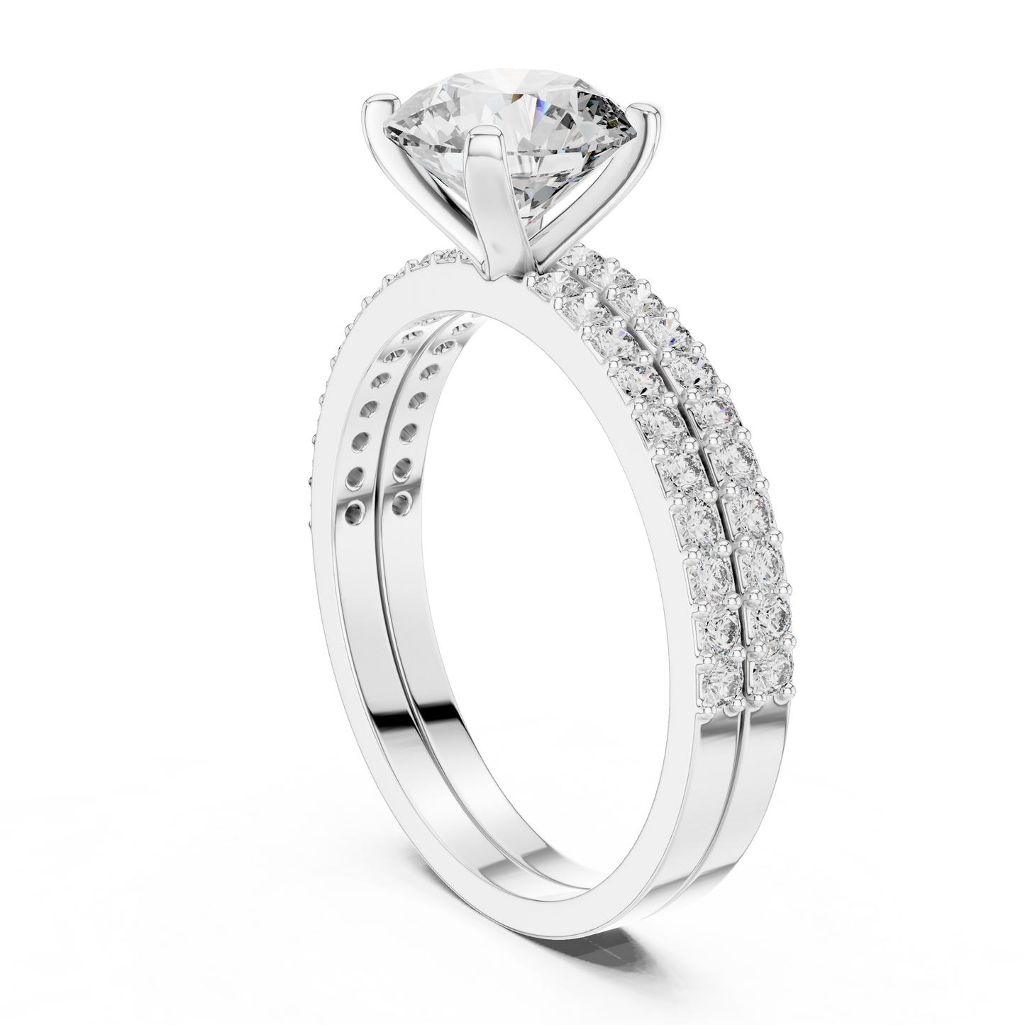 Anillo Solitario con Doble Fila de Pavé 1.87ctw en Córdoba, España | Diamante Creado en Laboratorio Color D Claridad VS | Oro 10K/18K, Plata y Platino (Tallas Disponibles 8-20)