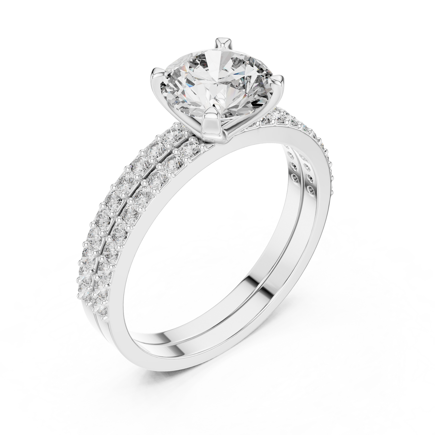 Anillo Solitario con Doble Fila de Pavé 1.87ctw en Córdoba, España | Diamante Creado en Laboratorio Color D Claridad VS | Oro 10K/18K, Plata y Platino (Tallas Disponibles 8-20)