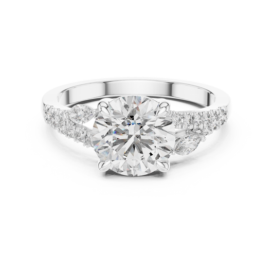 Anillo Solitario 2.27ctw con Diamante Central Redondo y Acentos Marquise Creados en Laboratorio | Color D Claridad VS | Oro 10K/18K, Plata y Platino (Tallas 8-20 Disponibles)