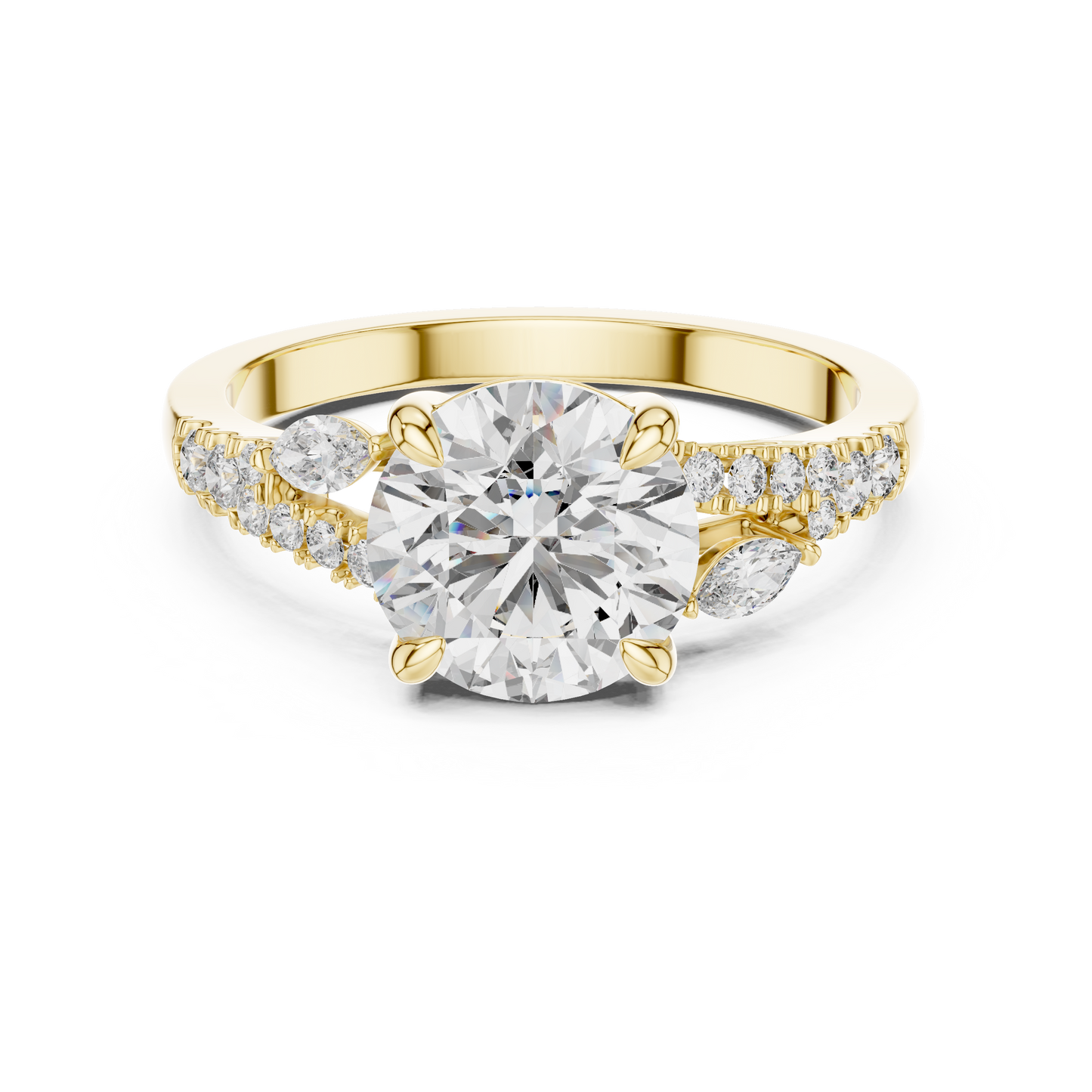 Anillo Solitario 2.27ctw con Diamante Central Redondo y Acentos Marquise Creados en Laboratorio | Color D Claridad VS | Oro 10K/18K, Plata y Platino (Tallas 8-20 Disponibles)