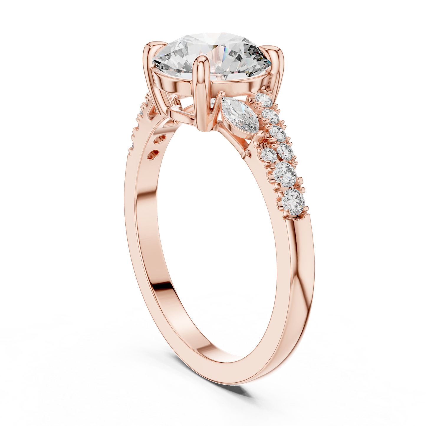 Anillo Solitario 2.27ctw con Diamante Central Redondo y Acentos Marquise Creados en Laboratorio | Color D Claridad VS | Oro 10K/18K, Plata y Platino (Tallas 8-20 Disponibles)