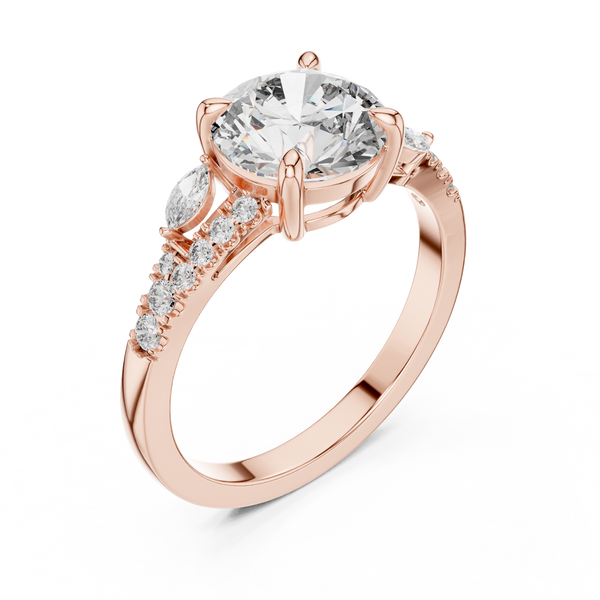 Anillo Solitario 2.27ctw con Diamante Central Redondo y Acentos Marquise Creados en Laboratorio | Color D Claridad VS | Oro 10K/18K, Plata y Platino (Tallas 8-20 Disponibles)