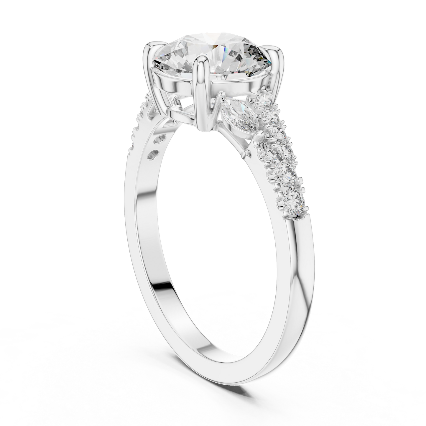 Anillo Solitario 2.27ctw con Diamante Central Redondo y Acentos Marquise Creados en Laboratorio | Color D Claridad VS | Oro 10K/18K, Plata y Platino (Tallas 8-20 Disponibles)