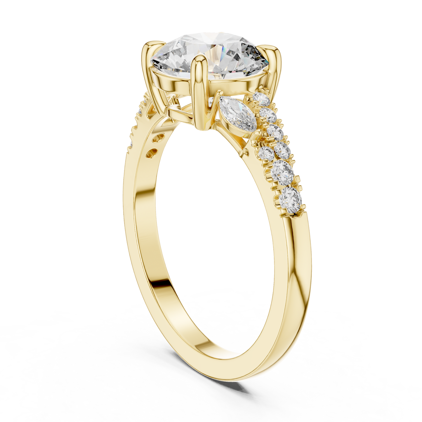Anillo Solitario 2.27ctw con Diamante Central Redondo y Acentos Marquise Creados en Laboratorio | Color D Claridad VS | Oro 10K/18K, Plata y Platino (Tallas 8-20 Disponibles)