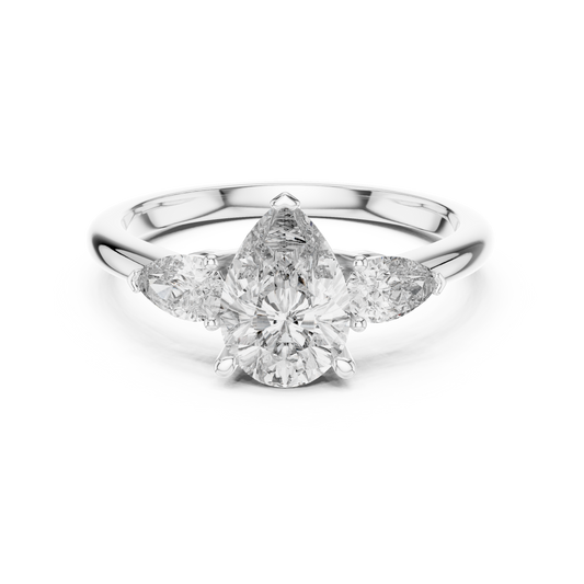 Anillo de Tres Piedras con Diamantes Corte Pera 1.53ctw en Córdoba, España| Diamante Creado en Laboratorio Color D Claridad VS | Oro 10K/18K, Plata y Platino (Tallas Disponibles 8–20)