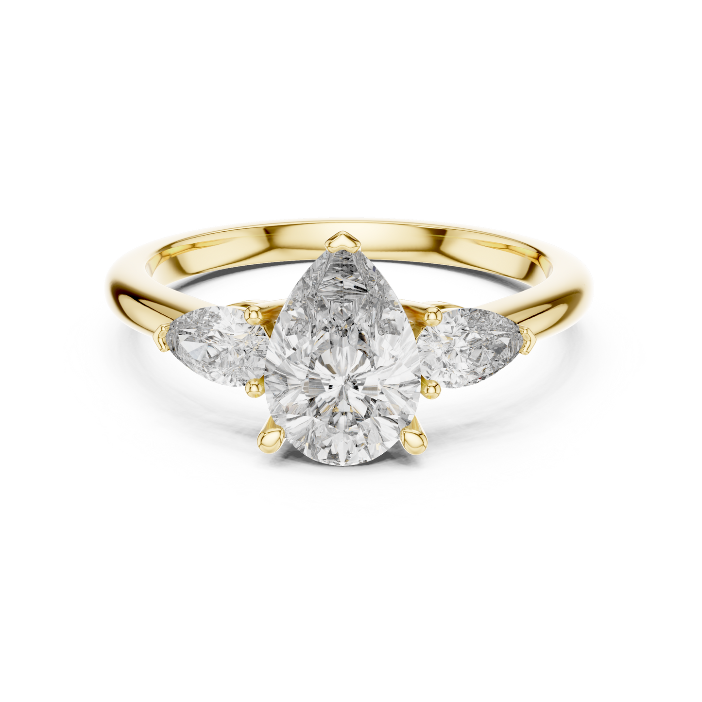 Anillo de Tres Piedras con Diamantes Corte Pera 1.53ctw en Córdoba, España| Diamante Creado en Laboratorio Color D Claridad VS | Oro 10K/18K, Plata y Platino (Tallas Disponibles 8–20)