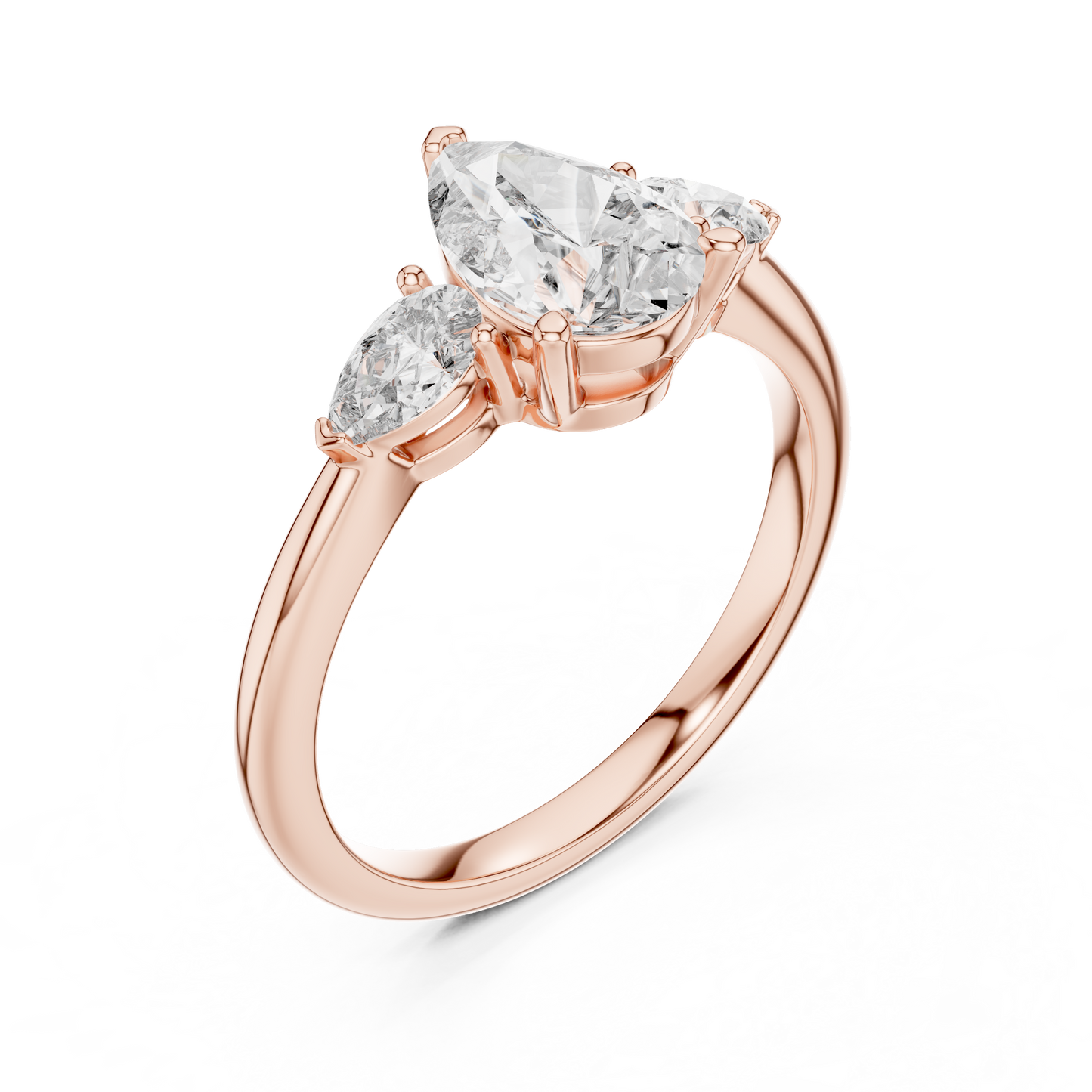 Anillo de Tres Piedras con Diamantes Corte Pera 1.53ctw en Córdoba, España| Diamante Creado en Laboratorio Color D Claridad VS | Oro 10K/18K, Plata y Platino (Tallas Disponibles 8–20)