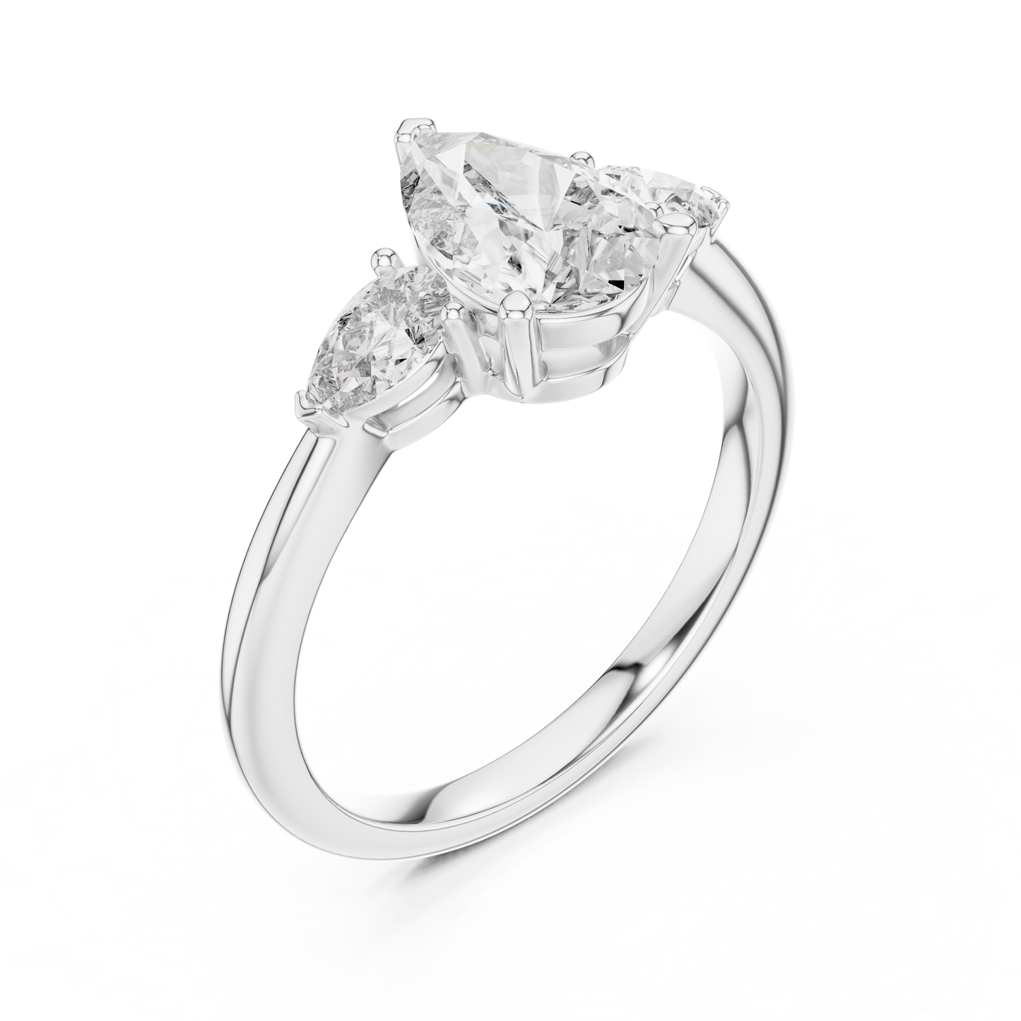 Anillo de Tres Piedras con Diamantes Corte Pera 1.53ctw en Córdoba, España| Diamante Creado en Laboratorio Color D Claridad VS | Oro 10K/18K, Plata y Platino (Tallas Disponibles 8–20)