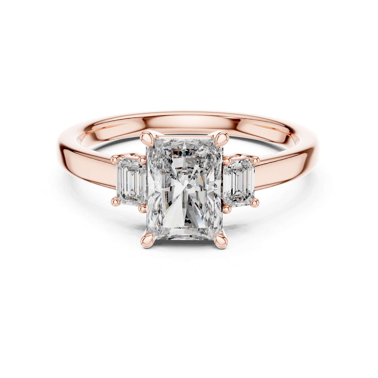Anillo de Tres Piedras con Diamantes de Laboratorio Corte Radiante 1.70ctw | Color D Claridad VS | Oro 10K/18K, Plata y Platino (Tallas 8-20 Disponibles)