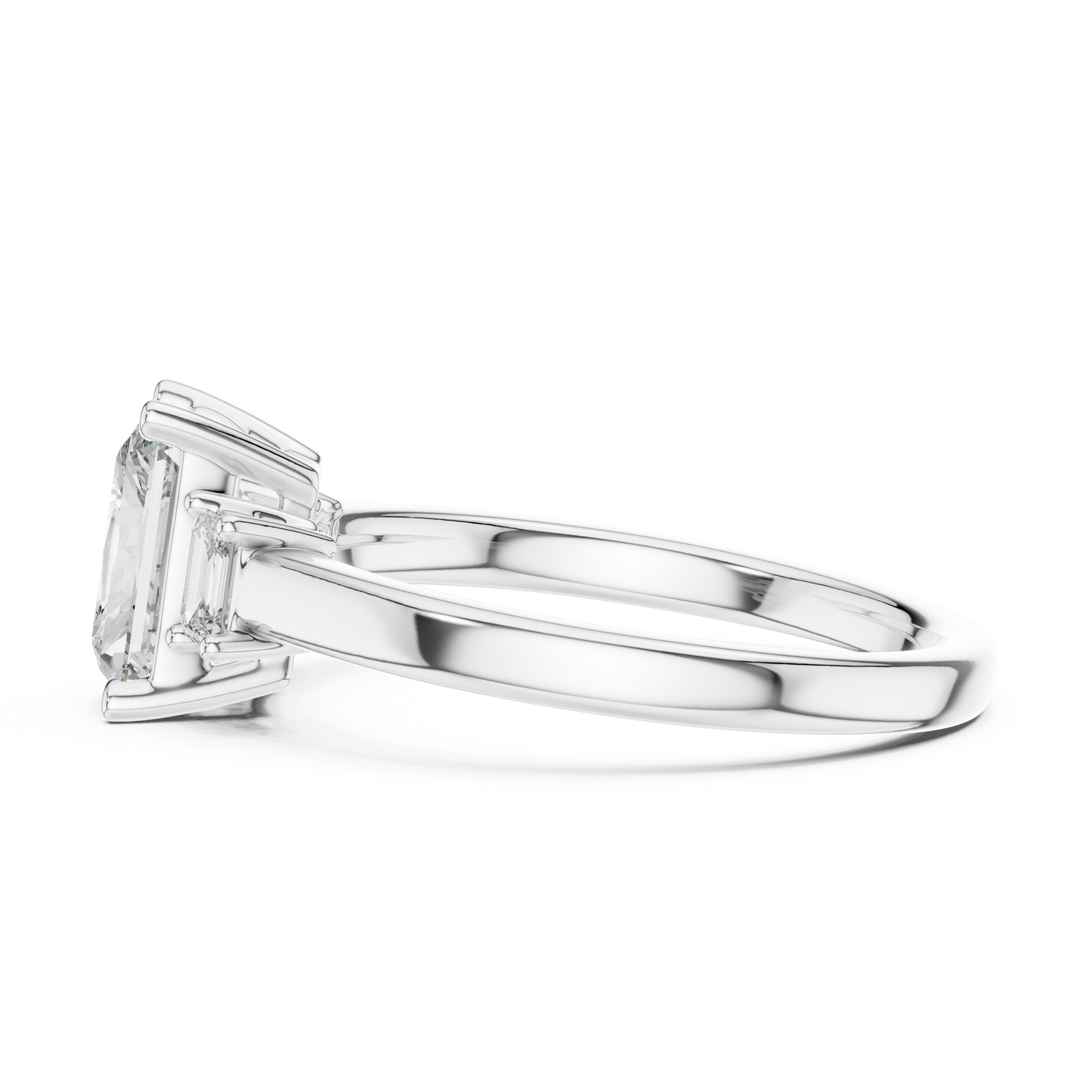 Anillo de Tres Piedras con Diamantes de Laboratorio Corte Radiante 1.70ctw | Color D Claridad VS | Oro 10K/18K, Plata y Platino (Tallas 8-20 Disponibles)