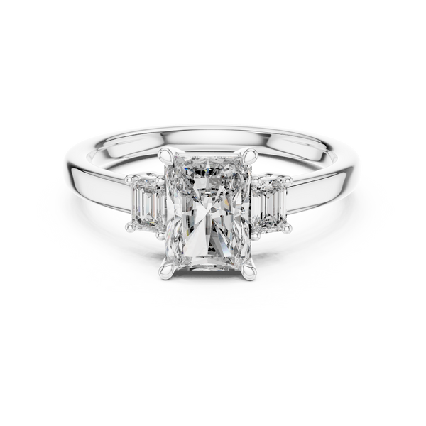 Anillo de Tres Piedras con Diamantes de Laboratorio Corte Radiante 1.70ctw en Córdoba, España | Color D Claridad VS | Oro 10K/18K, Plata y Platino (Tallas 8-20 Disponibles)