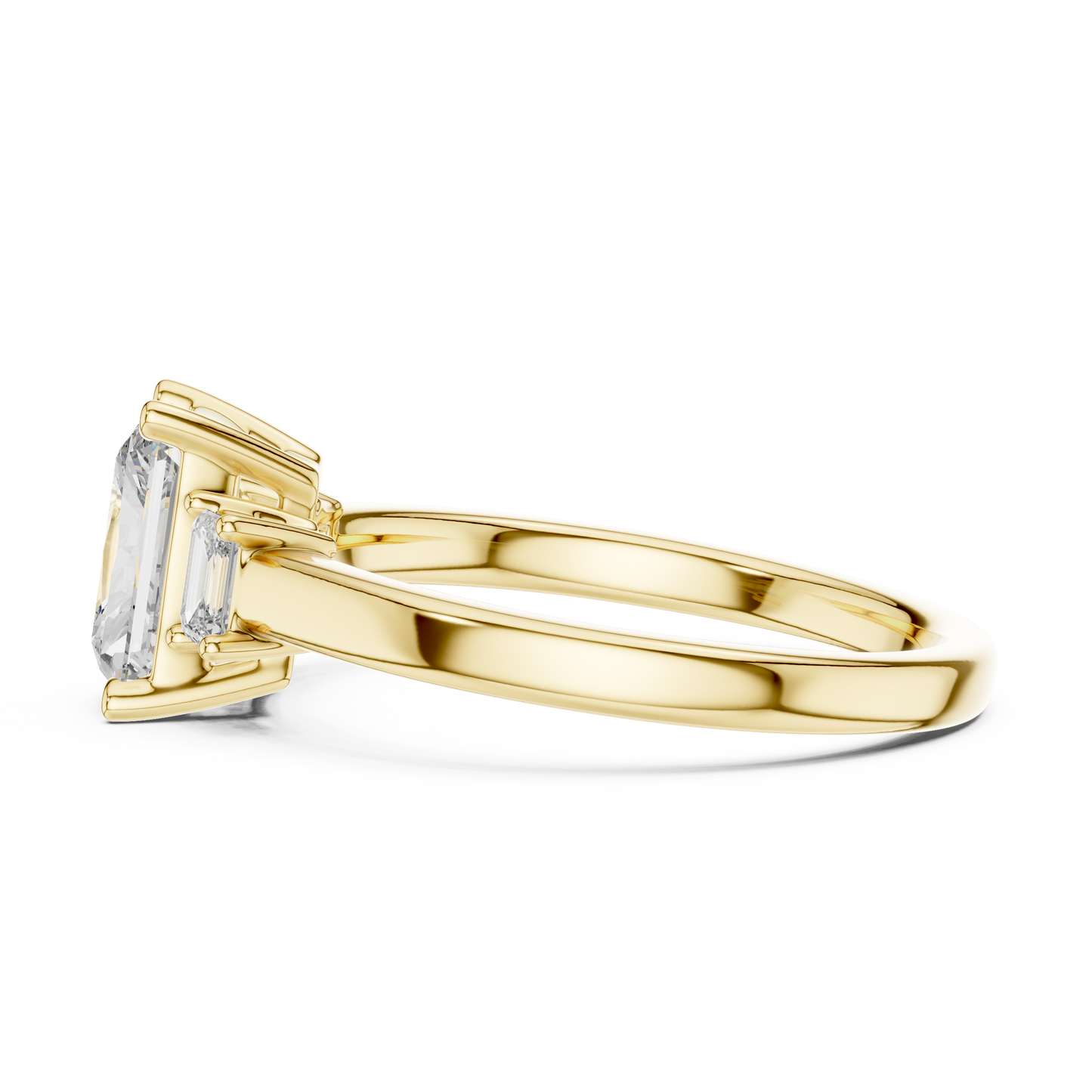 Anillo de Tres Piedras con Diamantes de Laboratorio Corte Radiante 1.70ctw | Color D Claridad VS | Oro 10K/18K, Plata y Platino (Tallas 8-20 Disponibles)