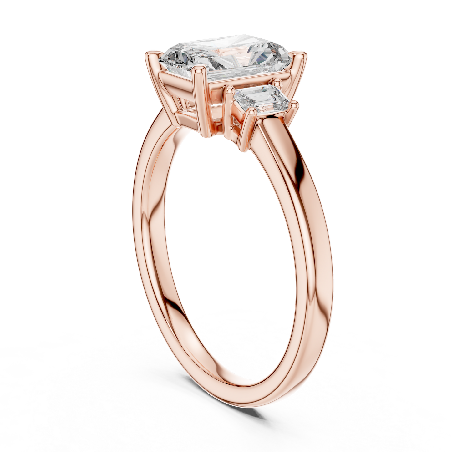 Anillo de Tres Piedras con Diamantes de Laboratorio Corte Radiante 1.70ctw | Color D Claridad VS | Oro 10K/18K, Plata y Platino (Tallas 8-20 Disponibles)