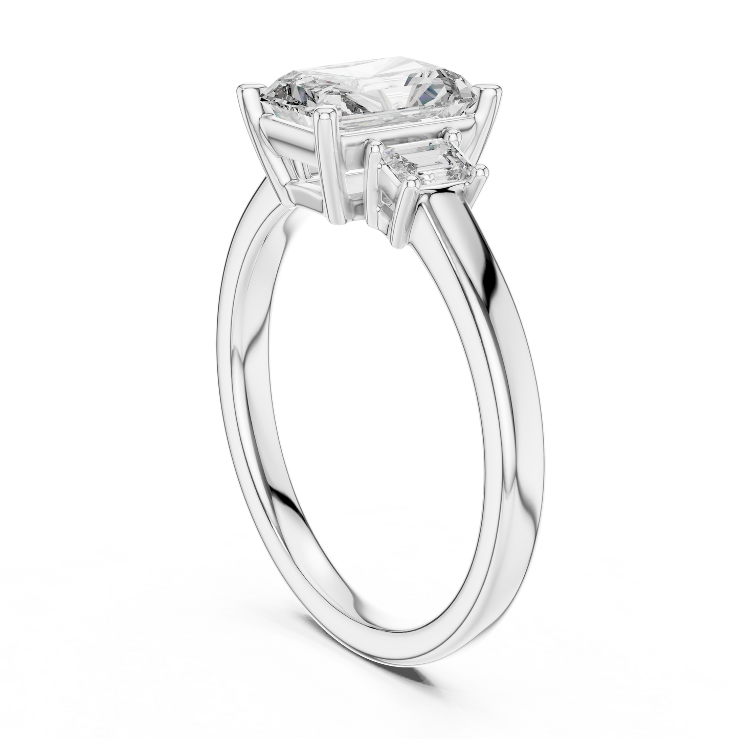 Anillo de Tres Piedras con Diamantes de Laboratorio Corte Radiante 1.70ctw | Color D Claridad VS | Oro 10K/18K, Plata y Platino (Tallas 8-20 Disponibles)