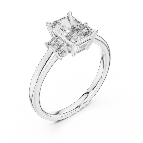 Anillo de Tres Piedras con Diamantes de Laboratorio Corte Radiante 1.70ctw en Córdoba, España | Color D Claridad VS | Oro 10K/18K, Plata y Platino (Tallas 8-20 Disponibles)