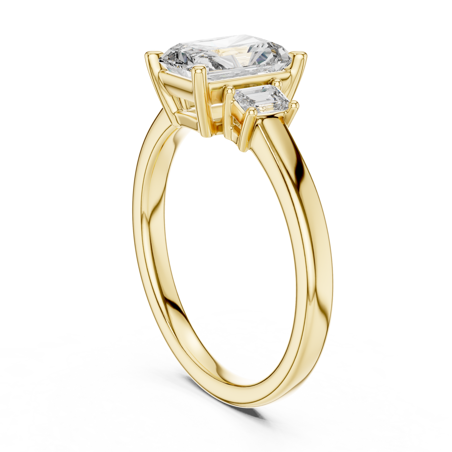 Anillo de Tres Piedras con Diamantes de Laboratorio Corte Radiante 1.70ctw | Color D Claridad VS | Oro 10K/18K, Plata y Platino (Tallas 8-20 Disponibles)