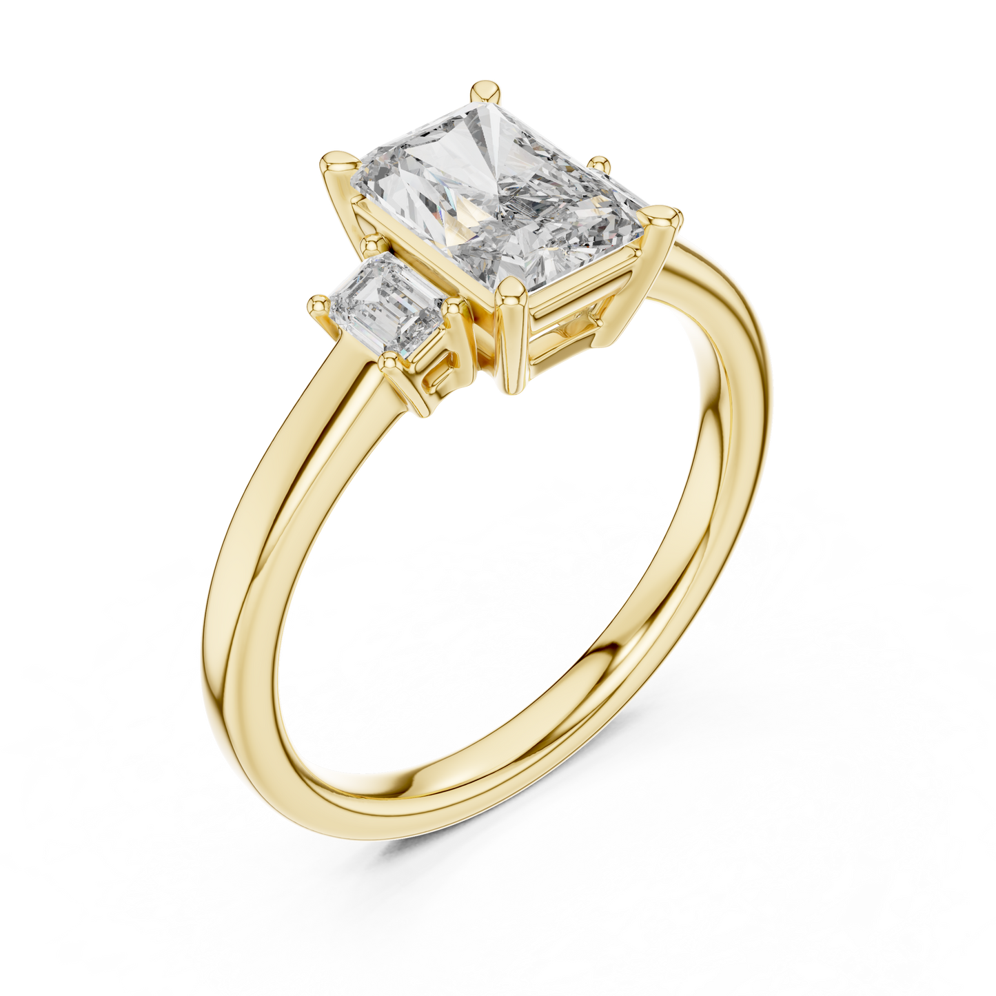 Anillo de Tres Piedras con Diamantes de Laboratorio Corte Radiante 1.70ctw | Color D Claridad VS | Oro 10K/18K, Plata y Platino (Tallas 8-20 Disponibles)