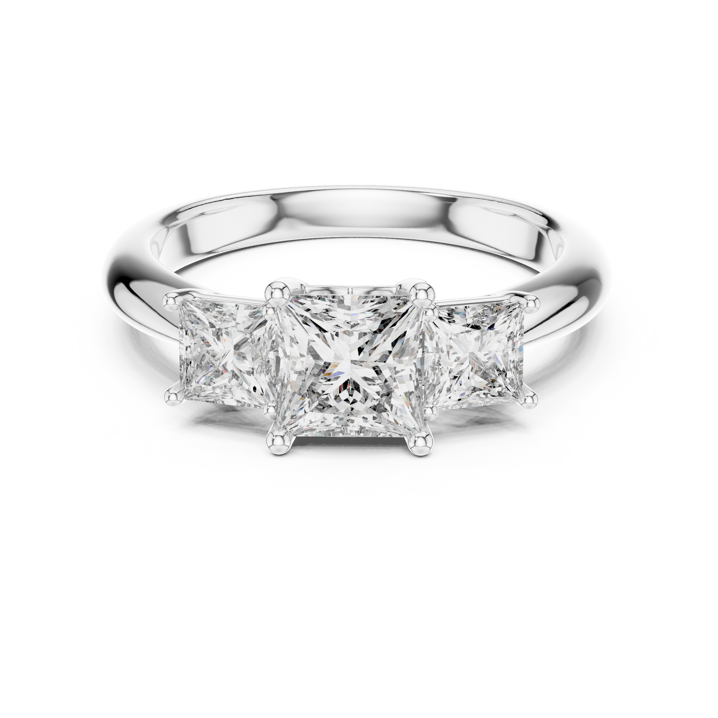 Anillo Tres Piedras Princess Cut 2.00ctw con Diamantes de Laboratorio en Córdoba, España | Color D, Claridad VS | Oro 10K/18K, Plata y Platino (Tallas disponibles 8–20)