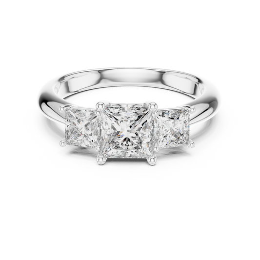 Anillo Tres Piedras Princess Cut 2.00ctw con Diamantes de Laboratorio en Córdoba, España | Color D, Claridad VS | Oro 10K/18K, Plata y Platino (Tallas disponibles 8–20)
