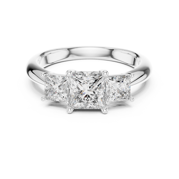 Anillo Tres Piedras Princess Cut 2.00ctw con Diamantes de Laboratorio en Córdoba, España | Color D, Claridad VS | Oro 10K/18K, Plata y Platino (Tallas disponibles 8–20)