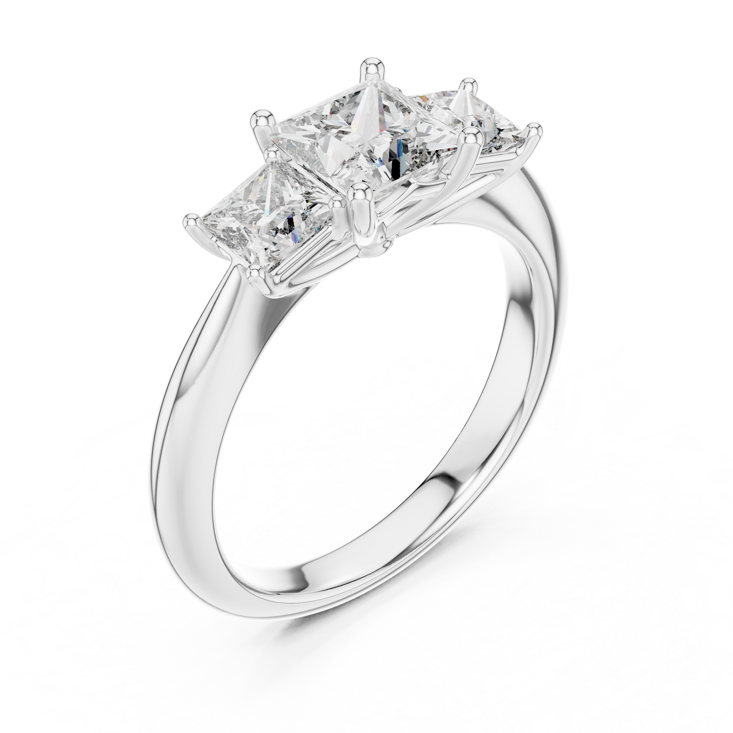 Anillo Tres Piedras Princess Cut 2.00ctw con Diamantes de Laboratorio en Córdoba, España | Color D, Claridad VS | Oro 10K/18K, Plata y Platino (Tallas disponibles 8–20)
