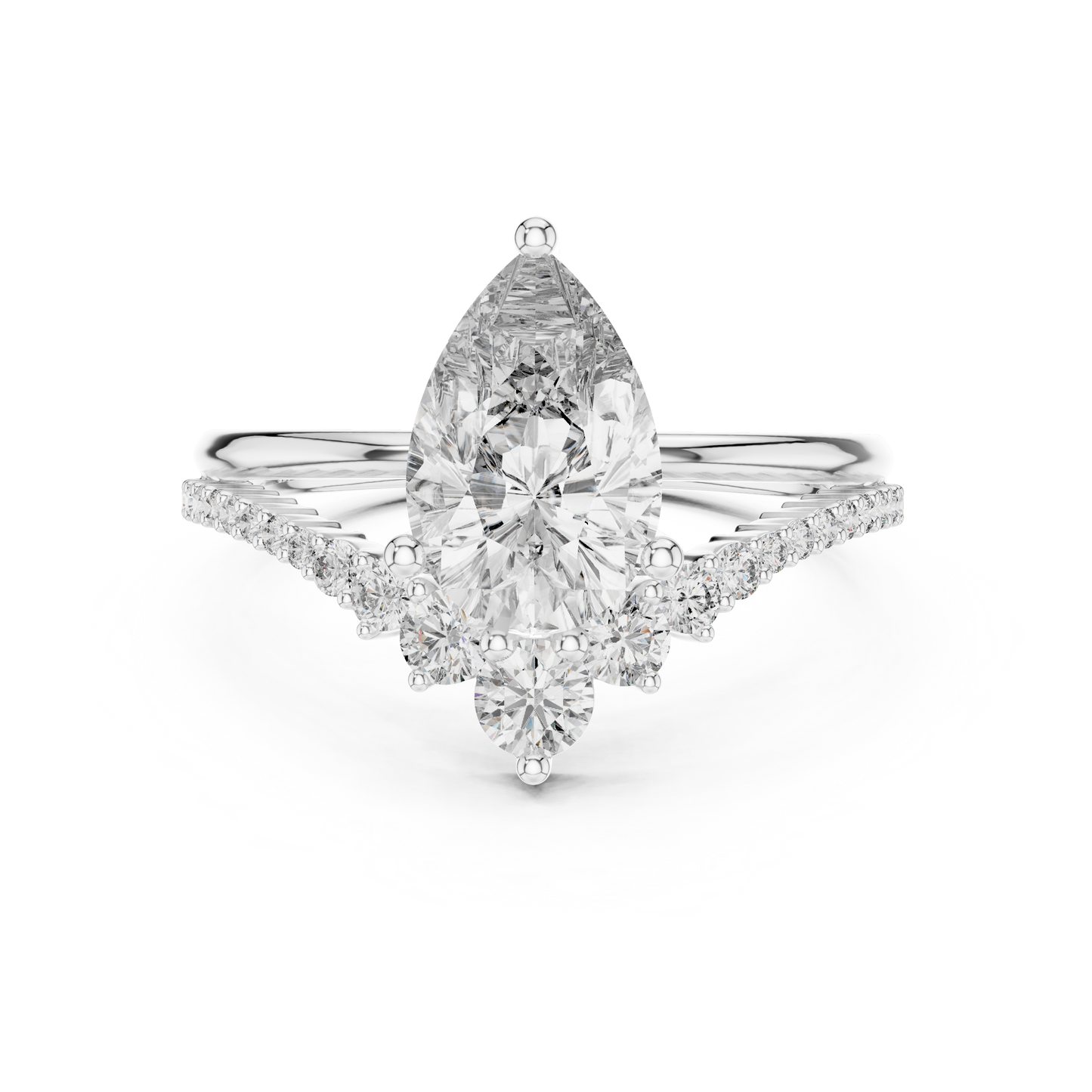 Solitario Pera con Banda de Pavé Graduado de 2.35ct en Córdoba, España | Diamante Creado en Laboratorio Color D Claridad VS | Oro 10K/18K, Plata y Platino (Tallas Disponibles 8-20)