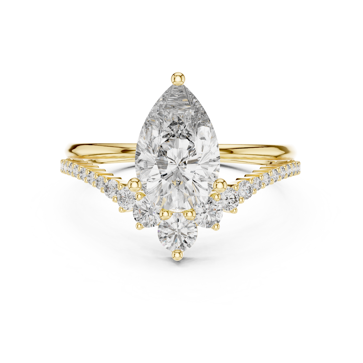 Solitario Pera con Banda de Pavé Graduado de 2.35ct en Córdoba, España | Diamante Creado en Laboratorio Color D Claridad VS | Oro 10K/18K, Plata y Platino (Tallas Disponibles 8-20)