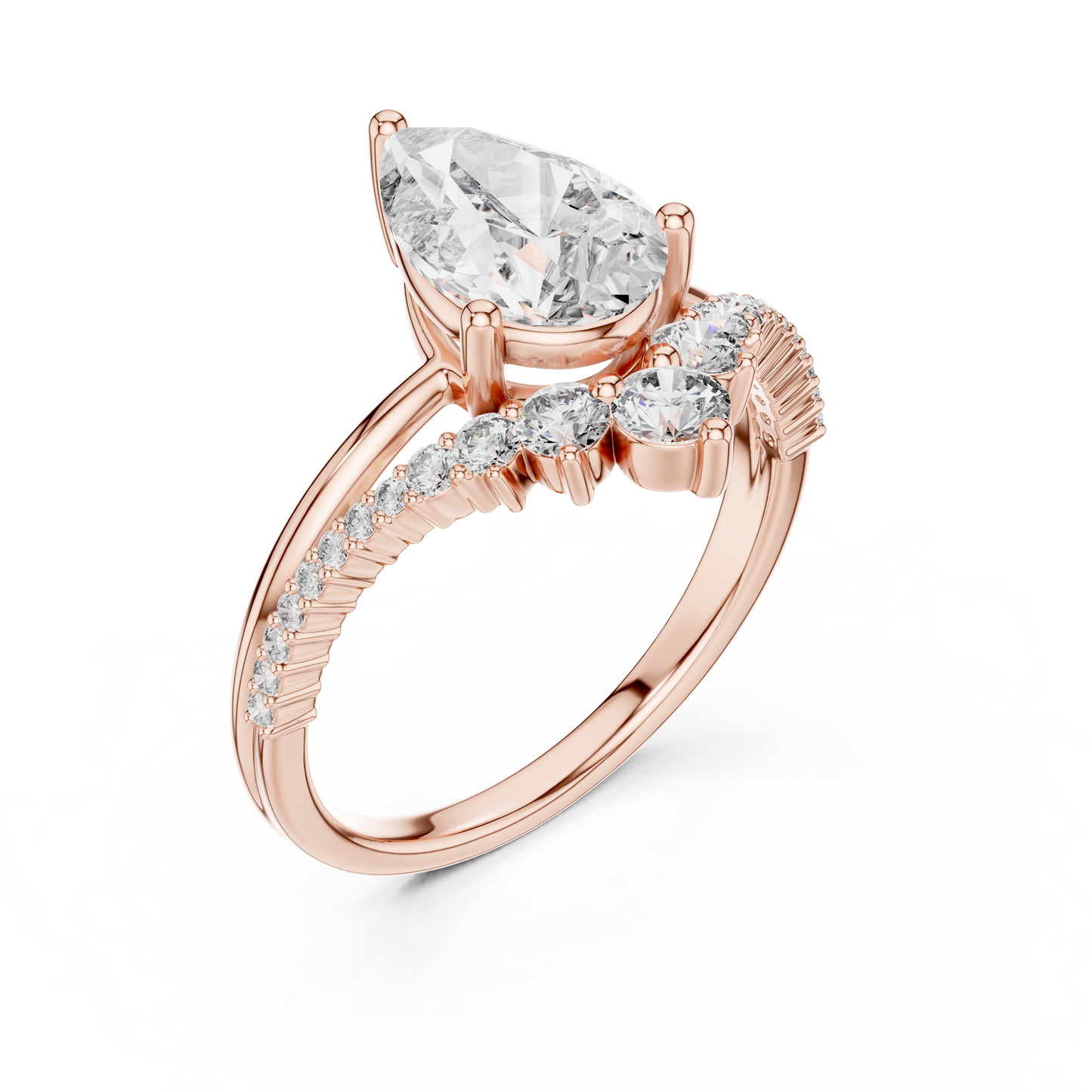 Solitario Pera con Banda de Pavé Graduado de 2.35ct en Córdoba, España | Diamante Creado en Laboratorio Color D Claridad VS | Oro 10K/18K, Plata y Platino (Tallas Disponibles 8-20)
