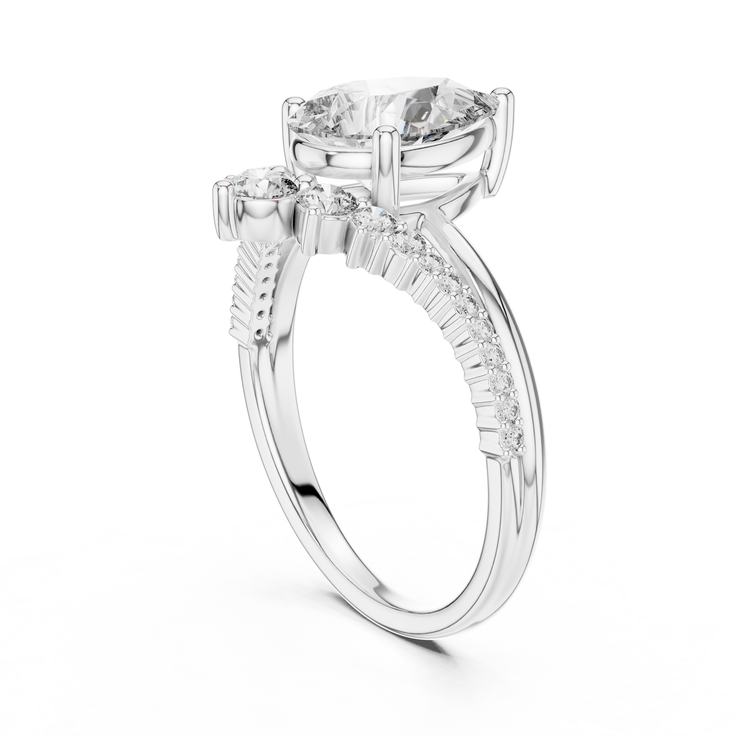 Solitario Pera con Banda de Pavé Graduado de 2.35ct en Córdoba, España | Diamante Creado en Laboratorio Color D Claridad VS | Oro 10K/18K, Plata y Platino (Tallas Disponibles 8-20)