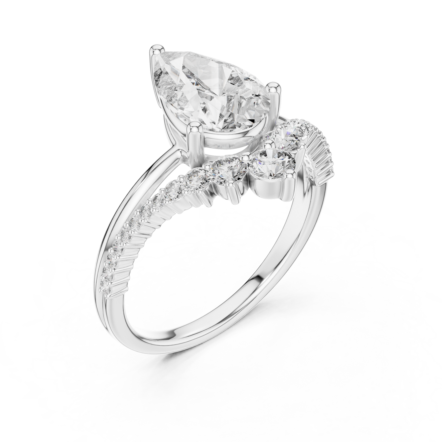 Solitario Pera con Banda de Pavé Graduado de 2.35ct en Córdoba, España | Diamante Creado en Laboratorio Color D Claridad VS | Oro 10K/18K, Plata y Platino (Tallas Disponibles 8-20)