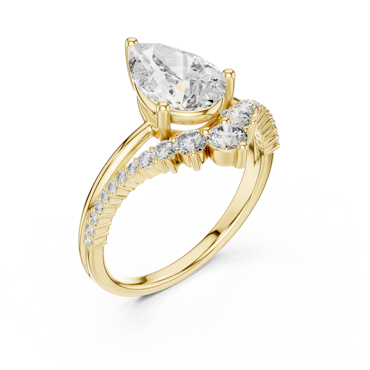 Solitario Pera con Banda de Pavé Graduado de 2.35ct en Córdoba, España | Diamante Creado en Laboratorio Color D Claridad VS | Oro 10K/18K, Plata y Platino (Tallas Disponibles 8-20)
