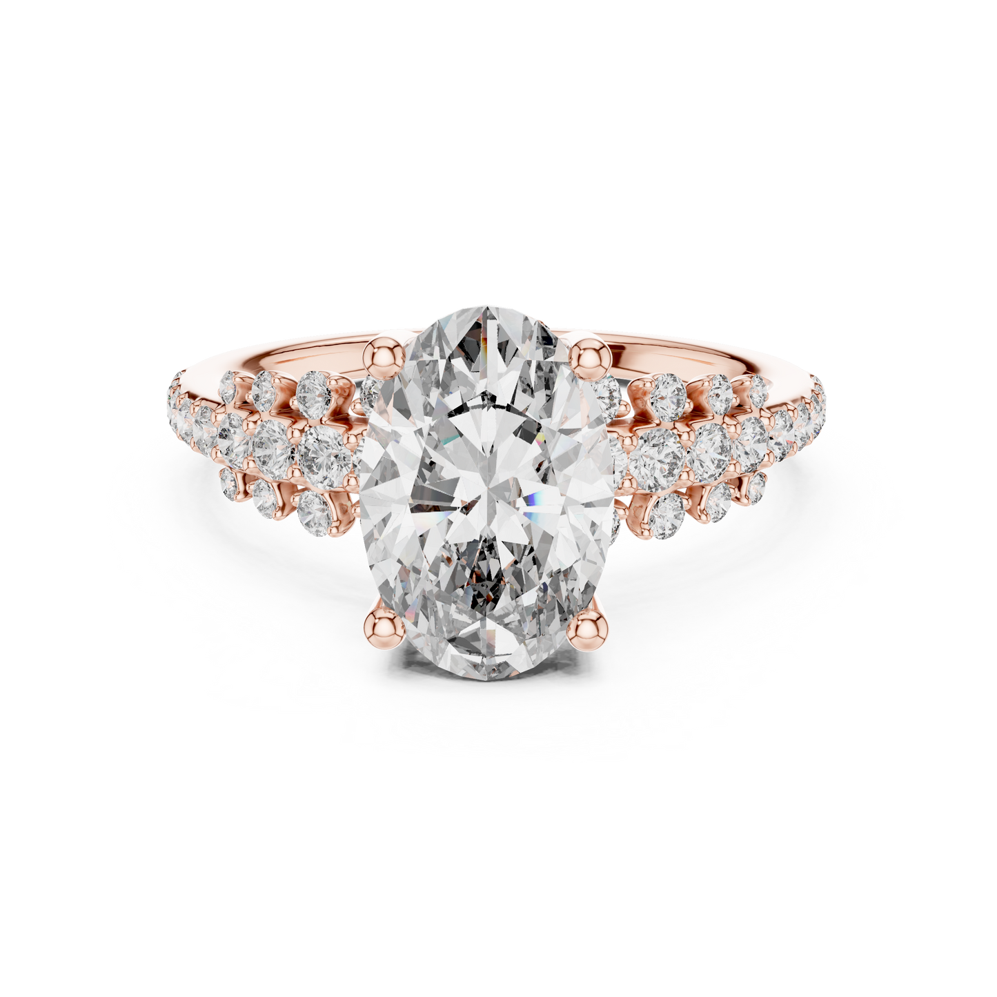 Solitario Oval con Banda de Pavé Graduado de Triple Fila de 2.57ct en Córdoba, España | Diamante Creado en Laboratorio Color D Claridad VS | Oro 10K/18K, Plata y Platino (Tallas Disponibles 8-20)