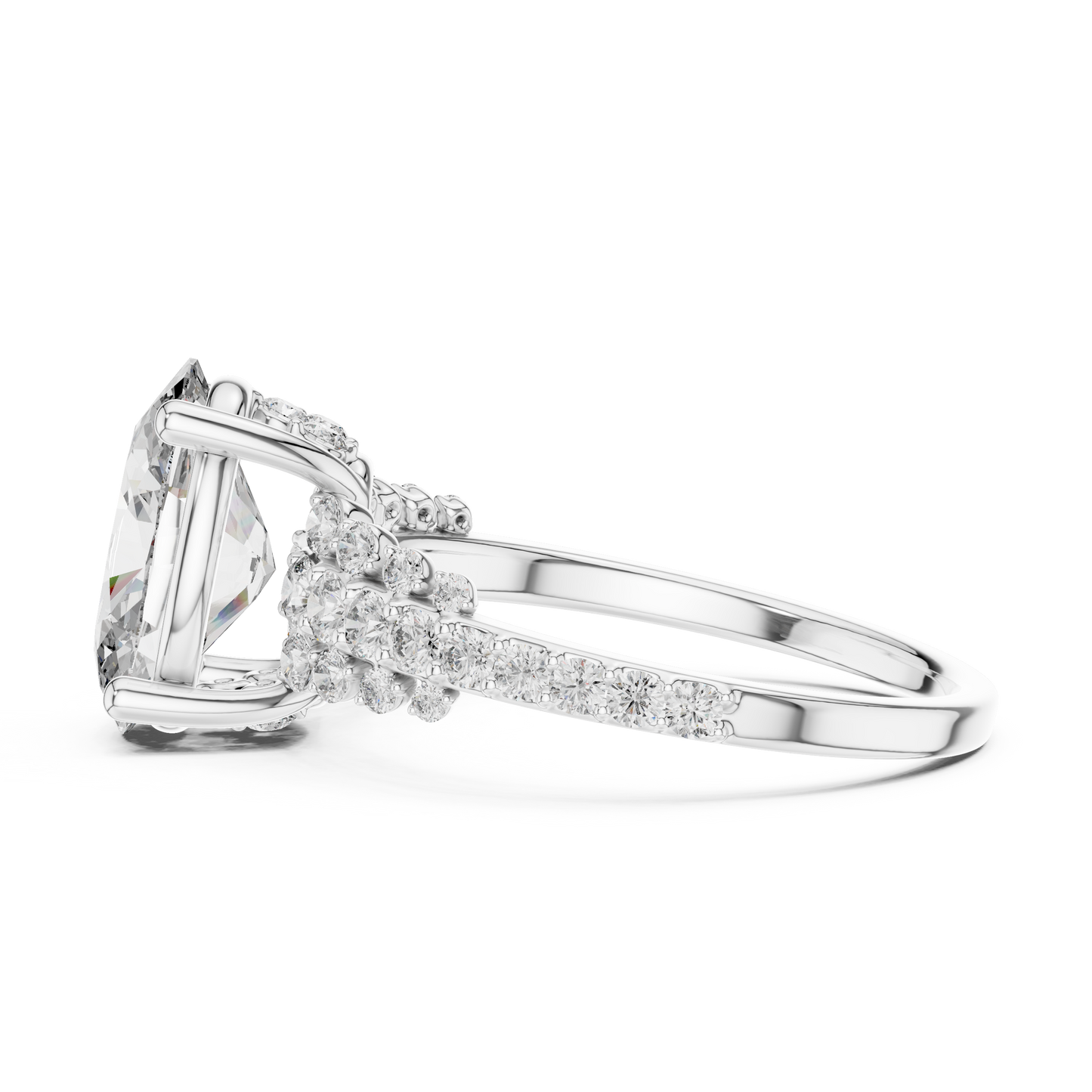 Solitario Oval con Banda de Pavé Graduado de Triple Fila de 2.57ct en Córdoba, España | Diamante Creado en Laboratorio Color D Claridad VS | Oro 10K/18K, Plata y Platino (Tallas Disponibles 8-20)