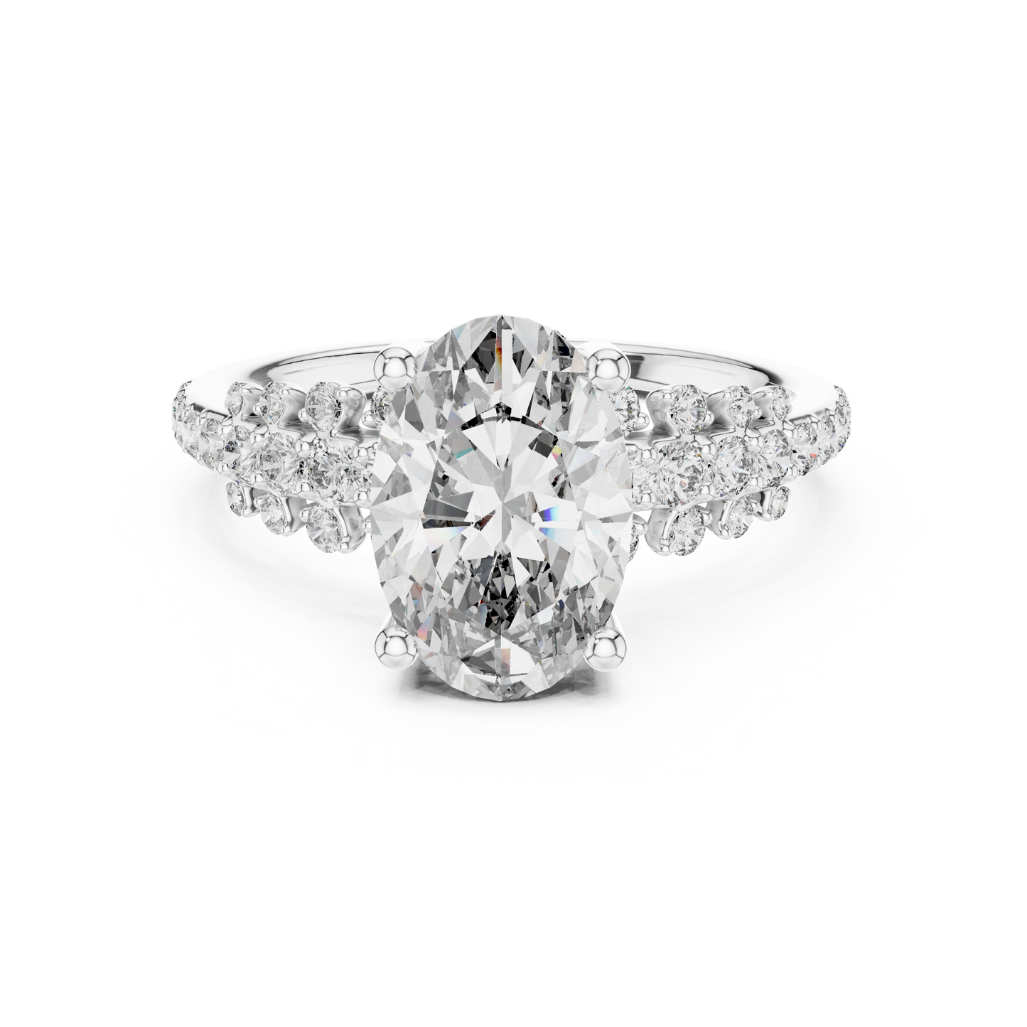 Solitario Oval con Banda de Pavé Graduado de Triple Fila de 2.57ct en Córdoba, España | Diamante Creado en Laboratorio Color D Claridad VS | Oro 10K/18K, Plata y Platino (Tallas Disponibles 8-20)