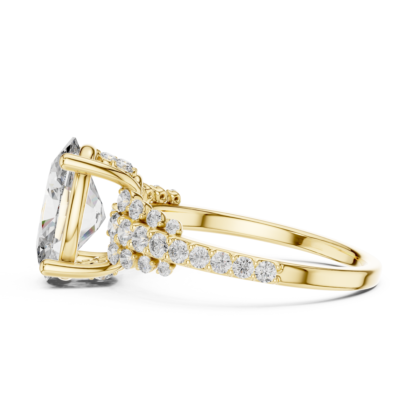 Solitario Oval con Banda de Pavé Graduado de Triple Fila de 2.57ct en Córdoba, España | Diamante Creado en Laboratorio Color D Claridad VS | Oro 10K/18K, Plata y Platino (Tallas Disponibles 8-20)