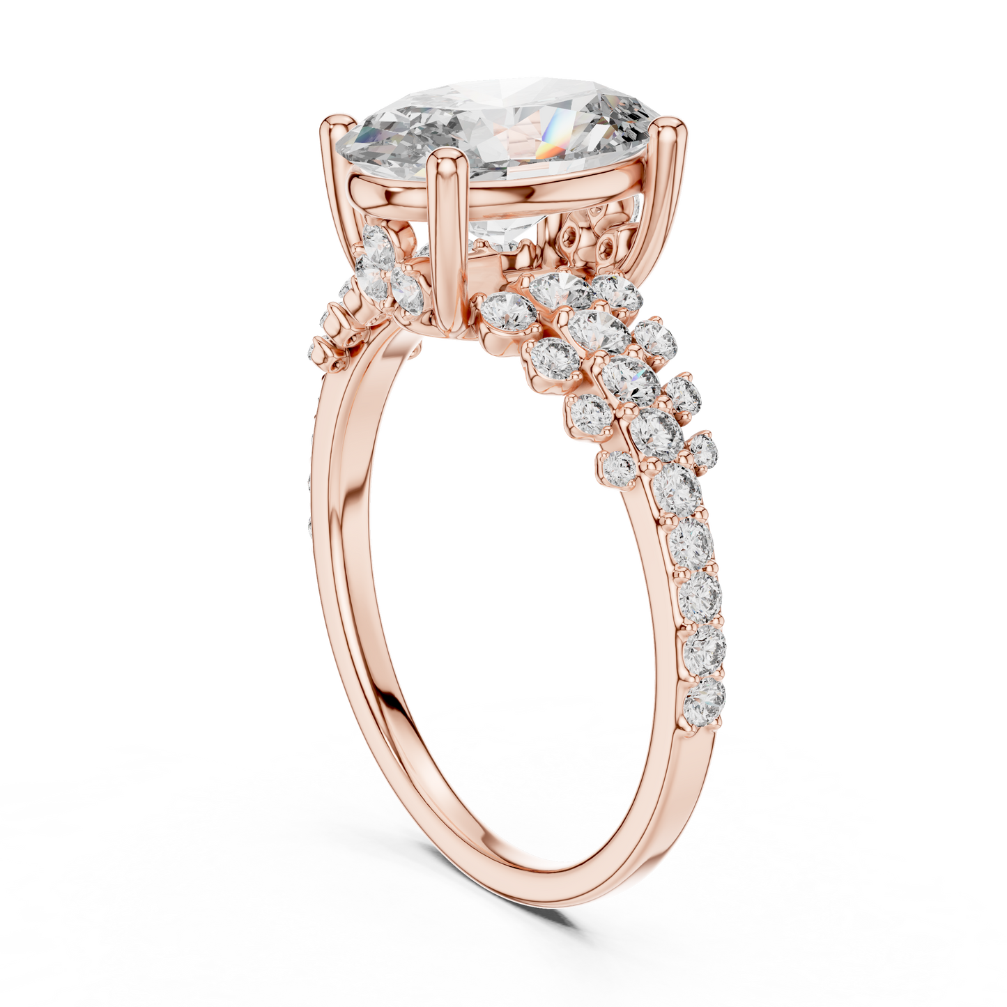 Solitario Oval con Banda de Pavé Graduado de Triple Fila de 2.57ct en Córdoba, España | Diamante Creado en Laboratorio Color D Claridad VS | Oro 10K/18K, Plata y Platino (Tallas Disponibles 8-20)