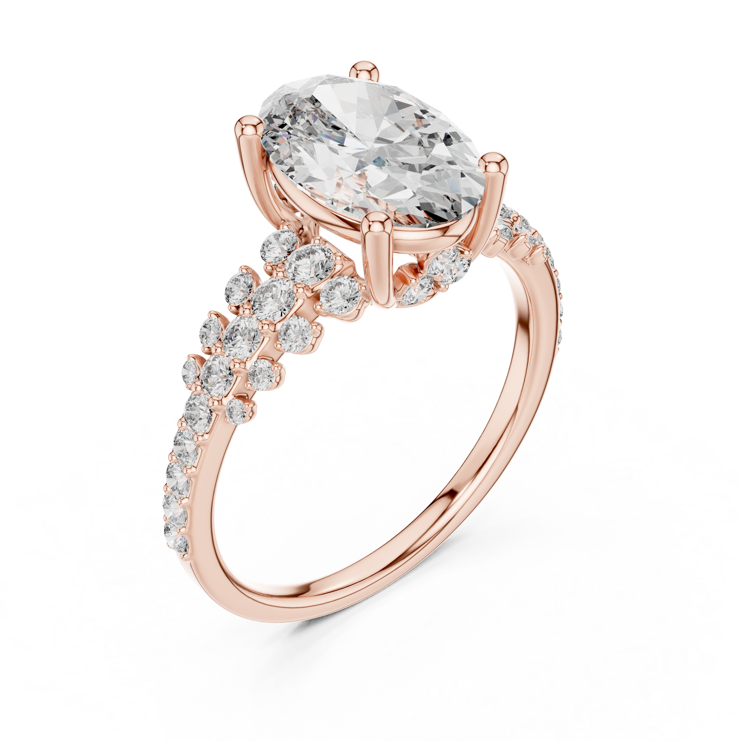 Solitario Oval con Banda de Pavé Graduado de Triple Fila de 2.57ct en Córdoba, España | Diamante Creado en Laboratorio Color D Claridad VS | Oro 10K/18K, Plata y Platino (Tallas Disponibles 8-20)