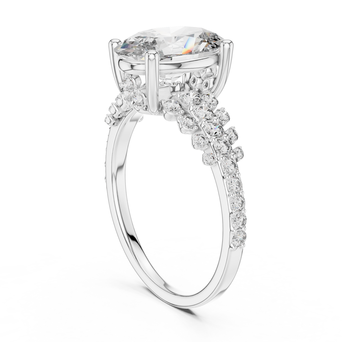 Solitario Oval con Banda de Pavé Graduado de Triple Fila de 2.57ct en Córdoba, España | Diamante Creado en Laboratorio Color D Claridad VS | Oro 10K/18K, Plata y Platino (Tallas Disponibles 8-20)