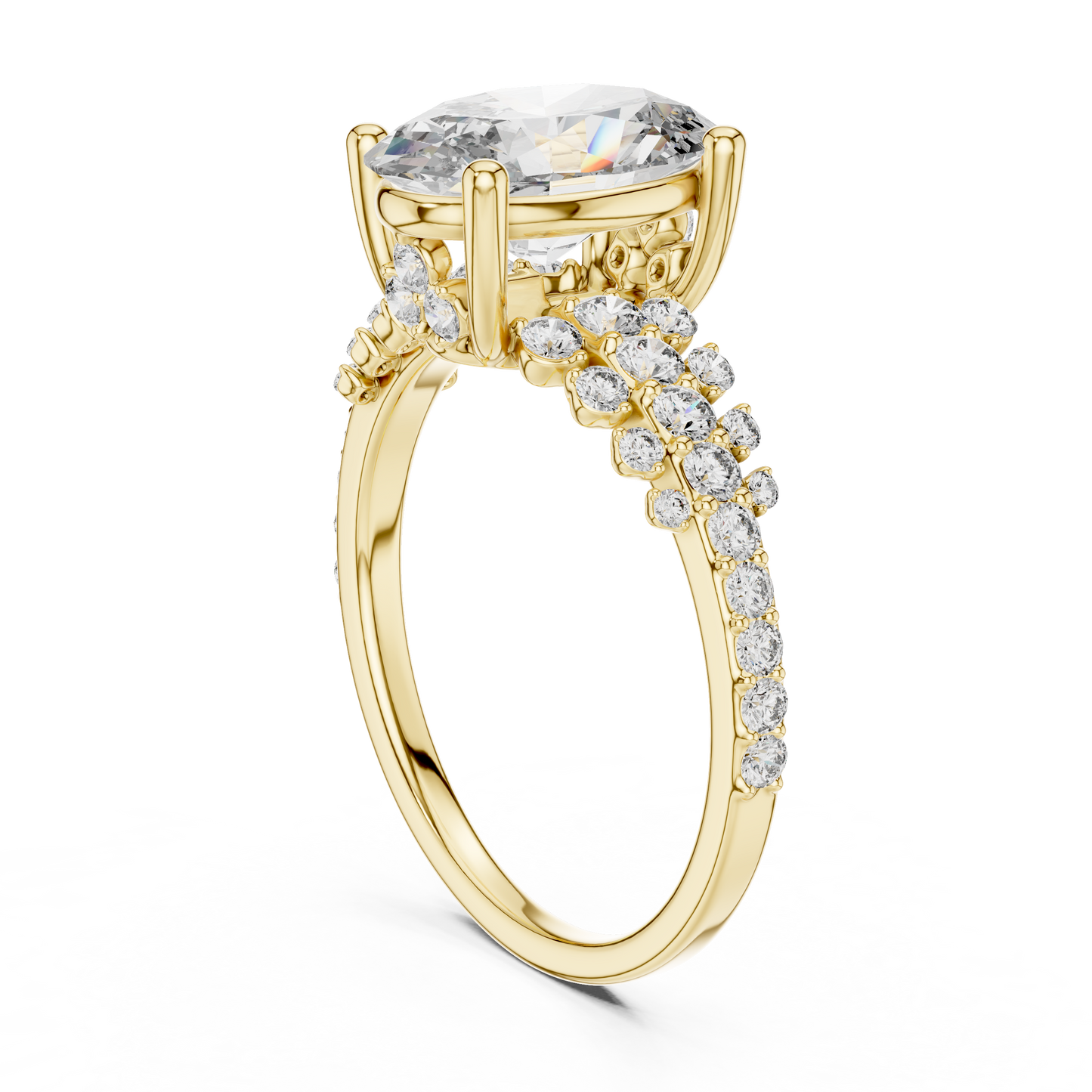 Solitario Oval con Banda de Pavé Graduado de Triple Fila de 2.57ct en Córdoba, España | Diamante Creado en Laboratorio Color D Claridad VS | Oro 10K/18K, Plata y Platino (Tallas Disponibles 8-20)