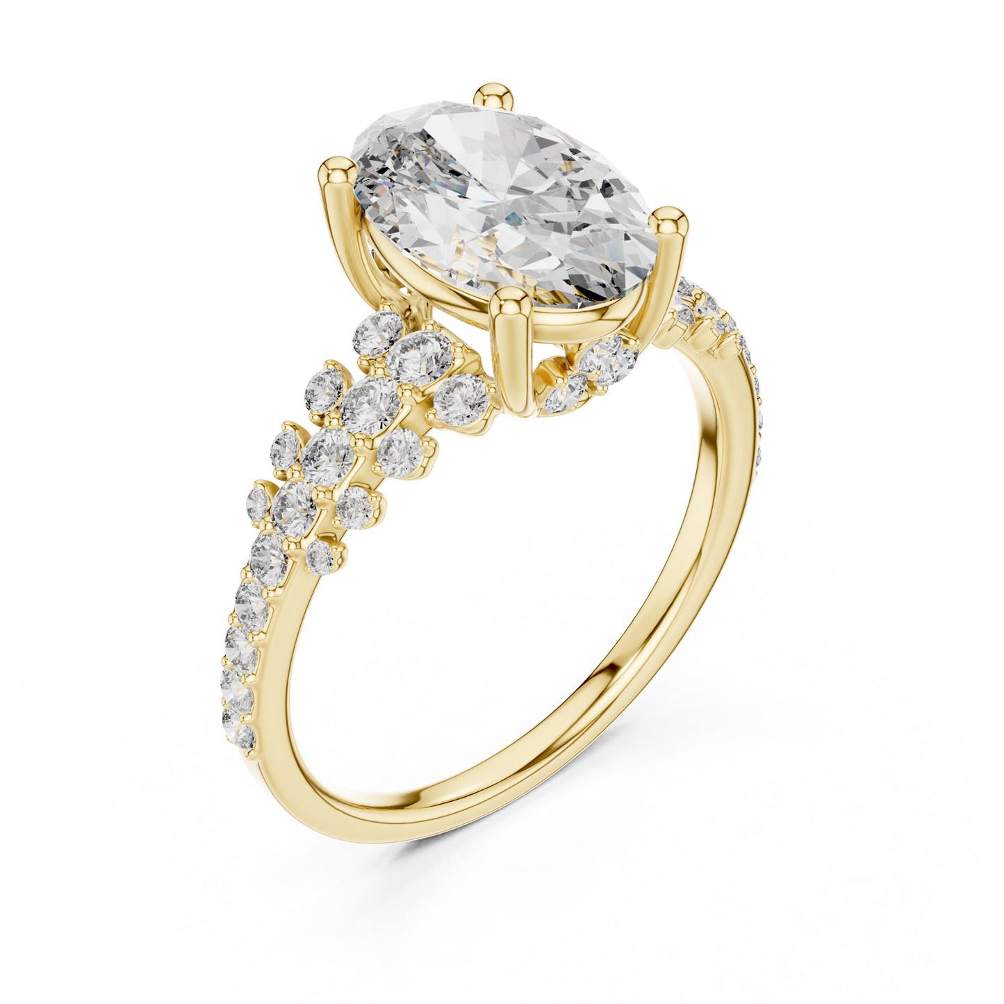 Solitario Oval con Banda de Pavé Graduado de Triple Fila de 2.57ct en Córdoba, España | Diamante Creado en Laboratorio Color D Claridad VS | Oro 10K/18K, Plata y Platino (Tallas Disponibles 8-20)