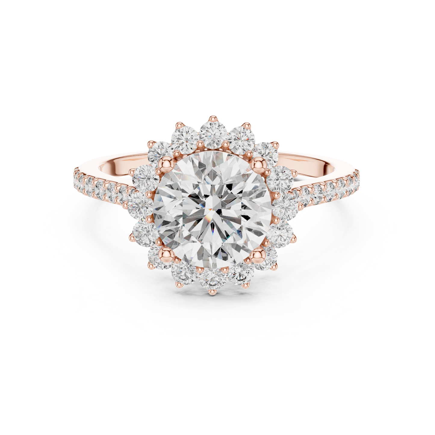 Anillo de Compromiso Halo con Diamante Redondo de 1.98ct | Diamante Creado en Laboratorio Color D Claridad VS | Oro 10K/18K, Plata y Platino (Tallas Disponibles 8-20)
